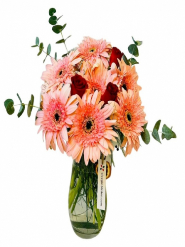 Cam Vazoda Pembe Gerberalar ve Güller