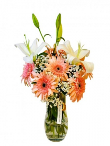 Vazoda Lilyum ve Pembe Gerberalar