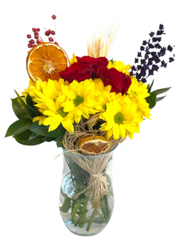 Vazoda Sarı Papatyalar ve Güller