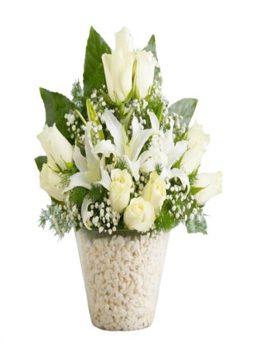 Konik Vazoda Lilyum Gül Arajman