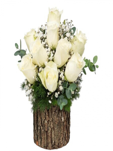 Kütükte 9 Beyaz Gül