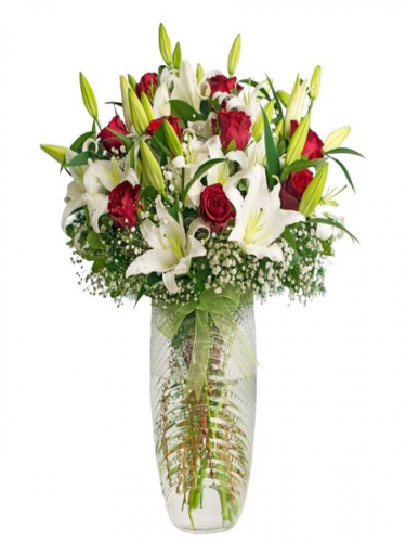 Palmiye Vazoda Lilyum ve Güller