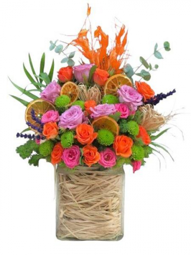 Kare Camda Renkli Güller